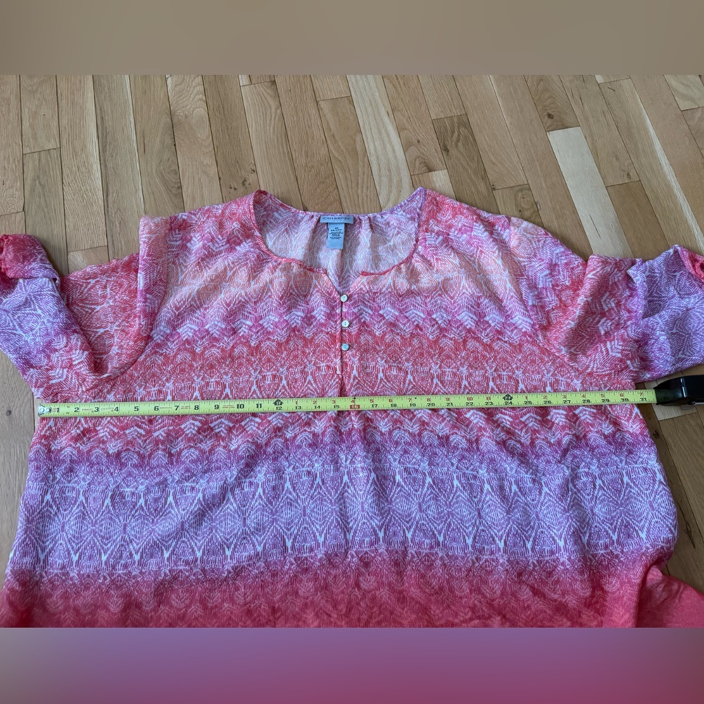 Catherine’s Pink Coral Ombré Santa Fe Peasant Top Size 3X 3/4 Sleeve Spring - Picture 6 of 7